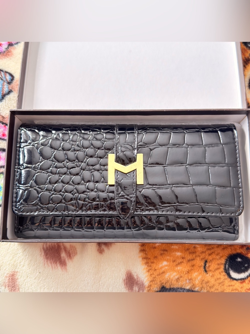 Disney Black Croc-Embossed Wallet with Gold M Accent